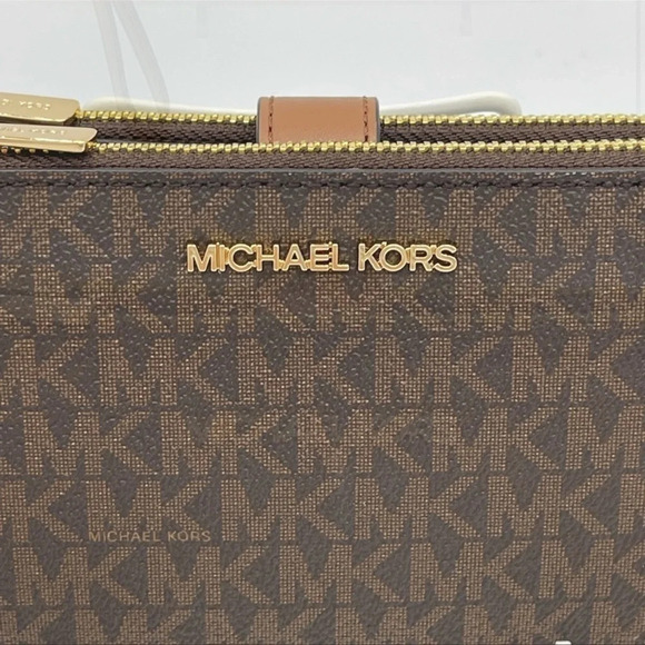 Michael Kors Large Double Zip Wallet Wristlet Brown/Gold - Picture 3 of 9